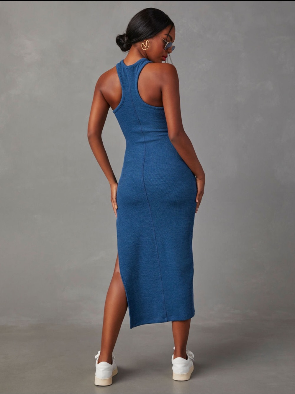 VICI Sleeveless Rib Knit Midi Dress in Blue - Picture 5 of 5